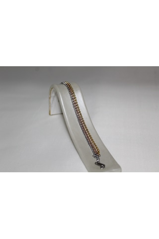 Üçlü Zincir Çelik Bileklik Gold Gümüş Ve Rose Tonlar Kaın Bileklik 18 Cm Üç Renkli Çelik Takı Gold