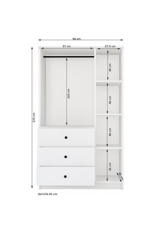 Metalia Gm 303 Ece Lüx 3 Kapılı 3 Çekmeceli Gardrop