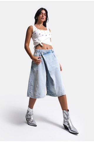 Itsbasic Kadın Kot Rengi 4s6-3 Süper Baggy Fit Maxi Bermuda Tasarım Denim Jort Çok Renkli