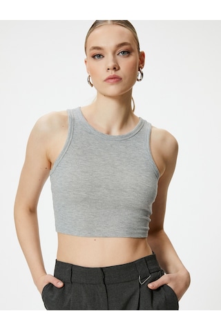 Koton Crop Atlet Ribanalı Bisiklet Yaka Gri 4sak10011ek 4SAK10011EK031