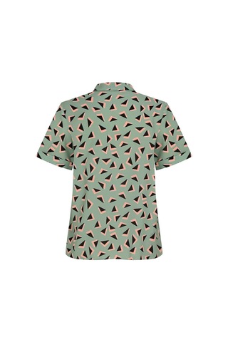 Kadın Volan Detaylı Geometrik Desenli Gömlek Bluz Frn1008 Yeşil