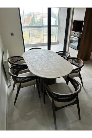 Luis 6 Sandalyeli İskandinav Tarzı Oval Masa Takım Krem