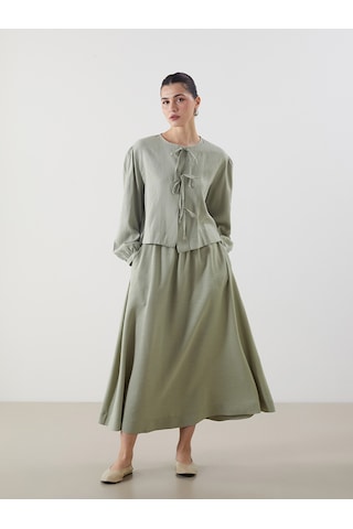 Lcw Modest Yeşil Beli Lastikli Keten Karışımlı Etek