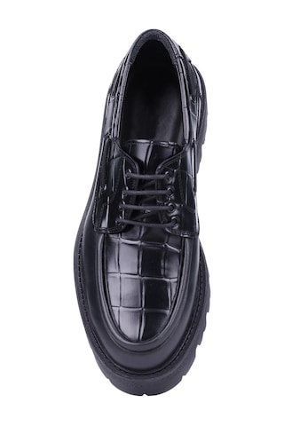 Shoetyle - Siyah Hakiki Deri Croco Desen Bağcıklı Erkek Günlük Ayakkabı 115-k512-1370 Deri Siyah