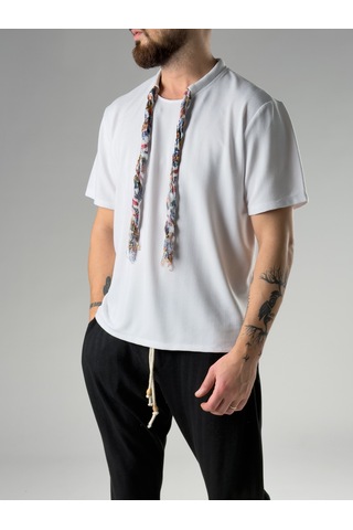Cocopelli Ethno Fularlı Beyaz Erkek T-shirt Coc2852