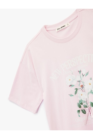 Koton Kısa Kollu Bisiklet Yaka Pamuklu Çiçek Baskılı Oversize Tişört Pembe 6sal10106ık Gül