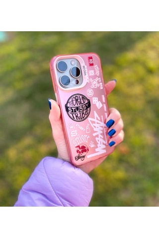 İphone Uyumlu 14 Promax Holocase Yeni Model Baskılı Sert Plastik Sararmaz Darbe Emici Kamera Korumalı Pembe