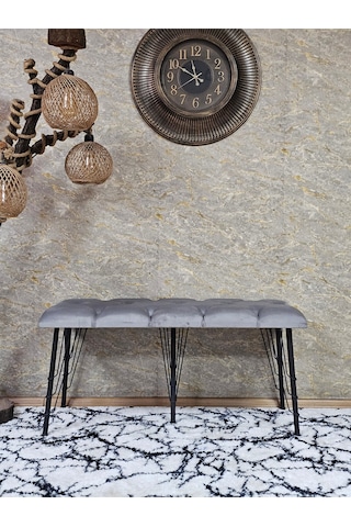 Zafir Metal Siyah Tel Ayaklı 100 Cm Puf Bench - Puf - Bench - Oturak - Mutfak Oturağı - Antre Oturağı Gri