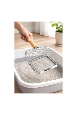 Ahşap Saplı Metal Kedi Kumu Küreği, Ergonomik Tasarım Ve Kolay Temizlik