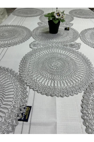 Nivemeshome Gri Örme Takım 7 Parça Sunumluk Seti Runner + Supla 6 Adet Gri