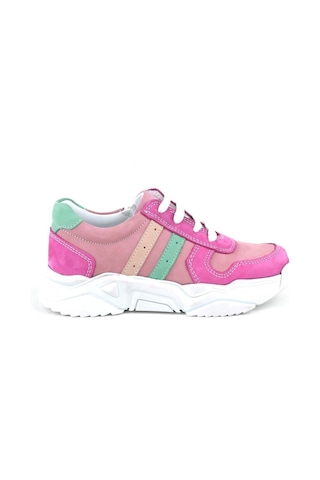 Hakiki Deri Fuşya Pembe Kız Çocuk Sneakers Ayakkabı Pembe