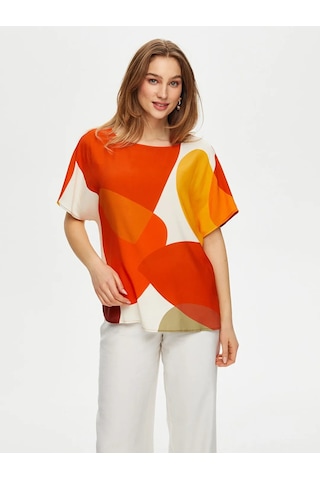 Faik Sönmez Geometrik Soyut Desen Viskon Kadın Bluz Us25blz039 Çok Renkli