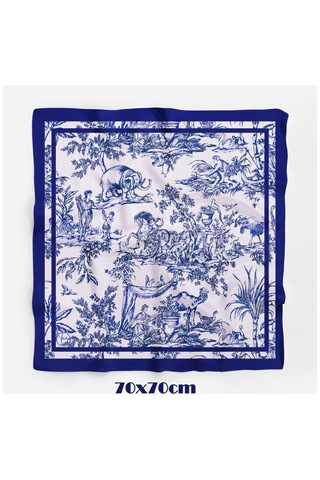 Tua İpek Blue Animal Toile Desen Fular Çok Renkli