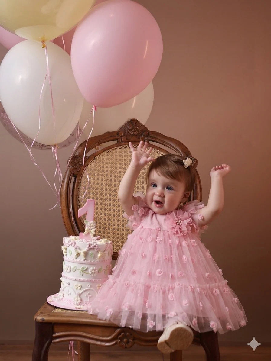 Momercy Alina Kız Bebek Özel Gün Elbise, Doğum Günü Parti Yılbaşı Fotoğraf Çekimi Pembe