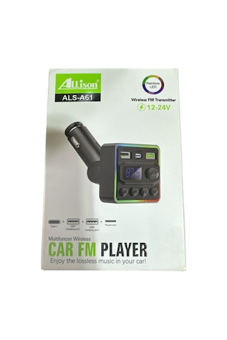 Allison Als-a61 Bluetooth Araç Fm Transmitter Type-c & Çift Usb Şarjlı, Rgb Işıklı Mp3 Çalar