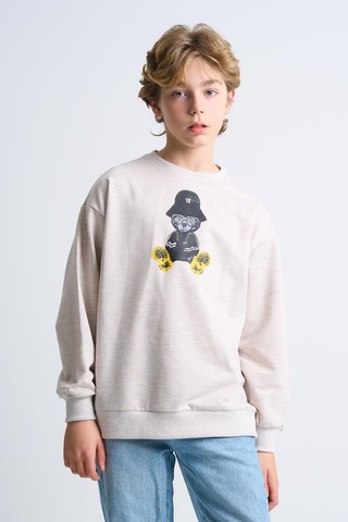 Alexandergardi Alexandergardı Baskılı Bisiklet Yaka Çocuk Sweatshirt Bej