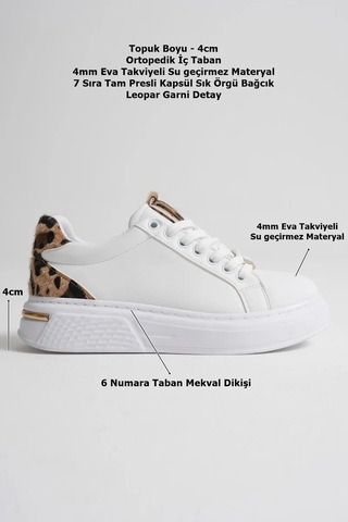 Trendella Leopar Detaylı Beyaz Kadın Spor Ayakkabı Tr01ms03c