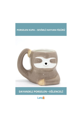 Tembel Hayvan Figürlü Eğlenceli Porselen Kupa Bardak Çok Renkli