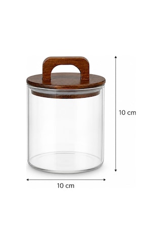 Aria- 3'lü Borosilikat Bambu Kapaklı Kavanoz 600 Ml Düz Kahverengi