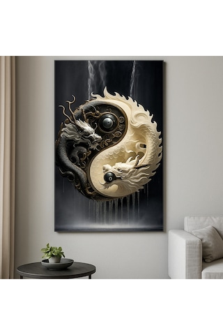 Yin Yang Ejderhaları Denge Ve Gücün Sembolü 3d Sanatsal Cam Tablo Feng Shui Enerjisi