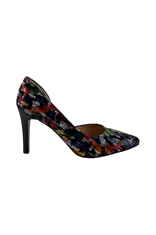 Hobby 27448 Baskılı Deri Stiletto Kadın Ayakkabı Siyah Baskılı