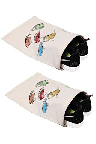 Ayakkabı Terlik Torbası 30 X 37 Cm., 2 Adet, Ham Doğal Bez Kumaş Çok Renkli