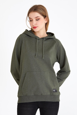 Comeor Kadın Haki Basic Kapüşonlu Regular Fit Rahat Sweatshirt 001