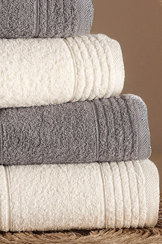 Sera 4'lü Banyo Havlu Seti Hamam Takımı 100% Pamuk Antrasit - Krem