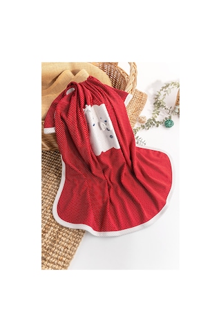 Ayıcık İşlemeli Puantiyeli Çift Katlı Kız/erkek Bebek Battaniye Kırmızı