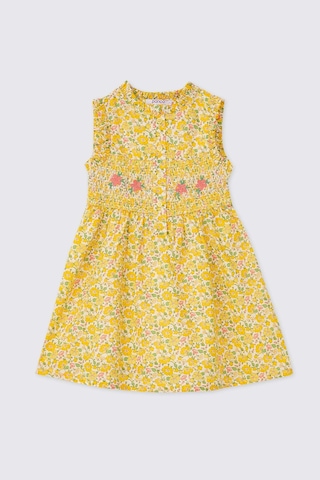 Panço Liberty Kumaş Kız Bebek Desenli Sarı Elbise