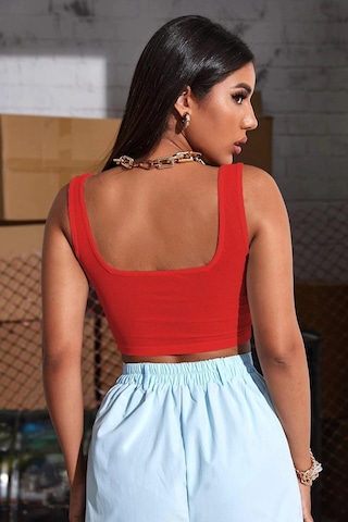 Kapsulavm Kadın Kırmızı Kalın Askılı Crop Top Büstiyer