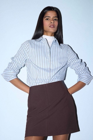 Defacto Fitted Çizgili Poplin Gömlek F9209ax26spbe366 Mavi-be366