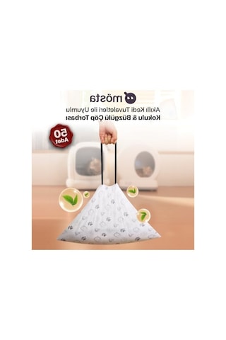 Kokulu & Büzgülü Kedi Tuvaleti Çöp Torbaları - 4 Litre Hazne Uyumlu 50 Adet Açık Gri