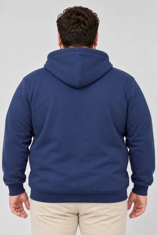 Suma Erkek Büyük Beden Üç İplik Şardonlu Kapüşonlu Kanguru Cepli Sweatshirt Lacivert