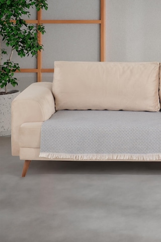 Zeynep Tekstil Halfy Natural Pamuklu Koltuk Şalı Çekyat Örtüsü 100 x 210 CM Gri