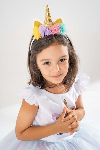 YAĞMUR KOStütüM Taç Hediyeli Unicorn Taç Temalı Kız Çocuk Beyaz Doğum Günü Elbisesi & Parti Kostümü Beyaz