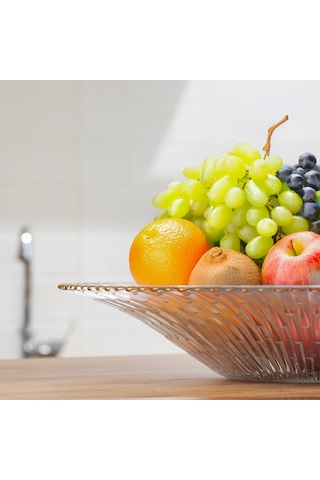 Porsima 31016 Newyork Altın Yaldızlı Cam Meyvelik Sunumluk 31 Cm