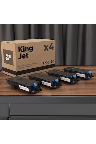 Kingjet Kyocera Uyumlu Tk-3160 Standart Kapasiteli 4'lü Paket Çipli Uyumlu Toner Ecosys M3645dn