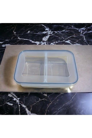 Sermer Pazarlama 2 Bölmeli 1+1 Litre Saklama Kabı Erzak Kabı Şefaf