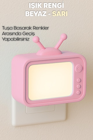 Gece Lambası Eski Tv Tip 2 Mod Sarı-beyaz Işık Tuşlu Koridor Hol Işığı Uyuma Işığı Pembe Gc04 Pembe