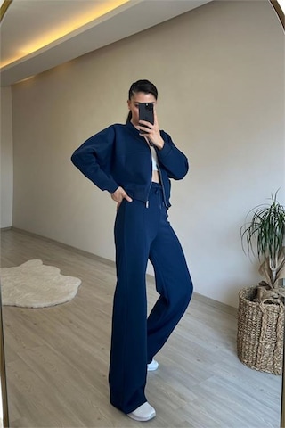 Neşeli Butik Kadın Fermuarlı Oversize Sweat Ve Yüksek Bel Eşofman Takımı Nm018 Lacivert