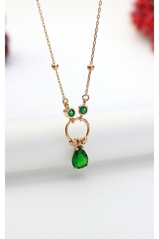 Yeşim Taşlı Özel Tasarım Gümüş Kolye 50Cm-Rose Gold