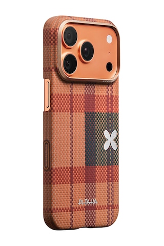 İphone 17 Pro Max Uyumlu Kılıf M-safe Şarjlı Aramid Fiber Pitaka Flora İn Grid Serisi Kapak Kahve Kahverengi