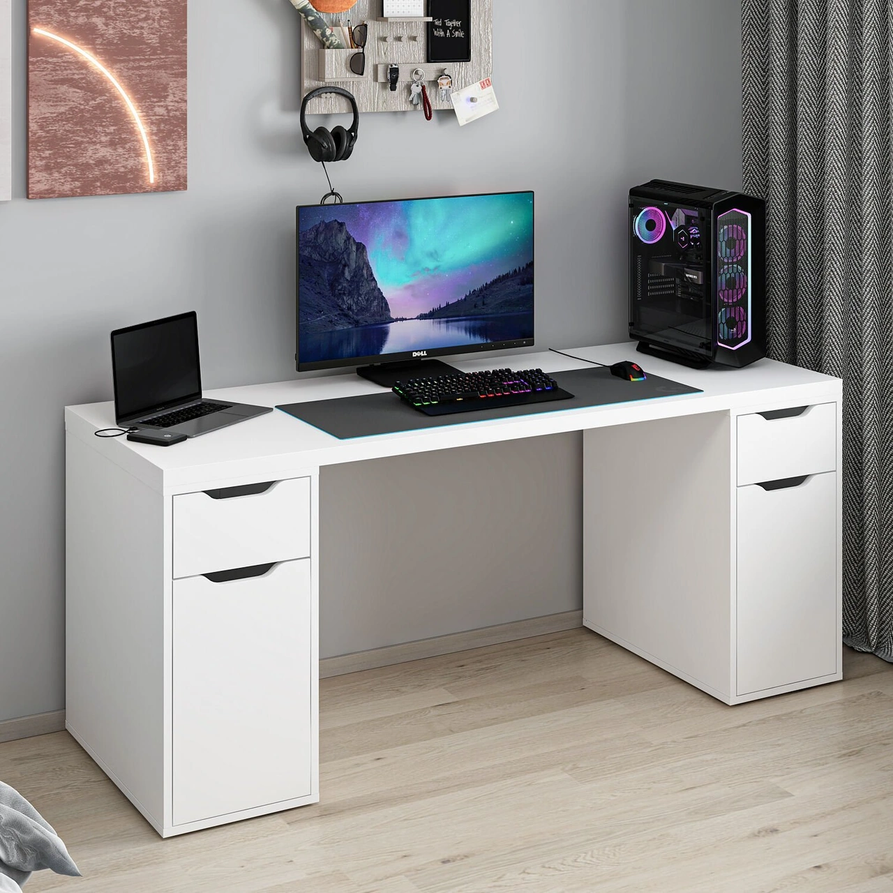 Alen 180 Cm 2 Çekmeceli 2 Dolaplı Çalışma & Oyuncu Masası - Beyaz Beyaz