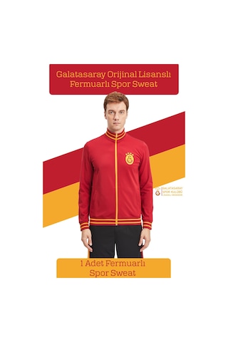 Galatasaray Orijinal Lisanslı Dik Yaka Fermuarlı Erkek Sweat Hediyelik Ahşap Kutulu 094 Kırmızı