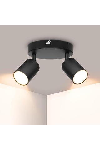 Siyah Tavan Spotu, Gu10 Led Tavan Lambası, 2 Ayarlanabilir Spot, Yuvarlak Tavan Aydınlatması, Ampulsüz Teslimat