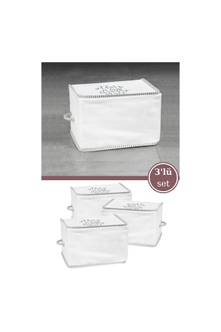 3 Lü İpli Kazak Hurcu Set, Yatak Baza Kanepe Altı Kıyafet Çamaşır Eşarp Düzenleyici 30x20cm 3 Adet Beyaz