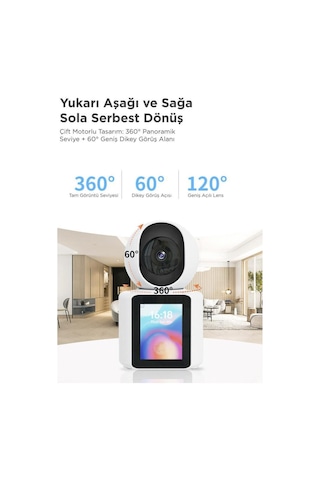 Bebek Kamerası Monitörlü 360 Derece Dönebilen Full Hd Smart Ip Güvenlik Kamerası Cmr11 Beyaz