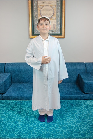Gri Buhara Yaka Namaz Elbisesi Erkek Çocuk Cübbe Gri