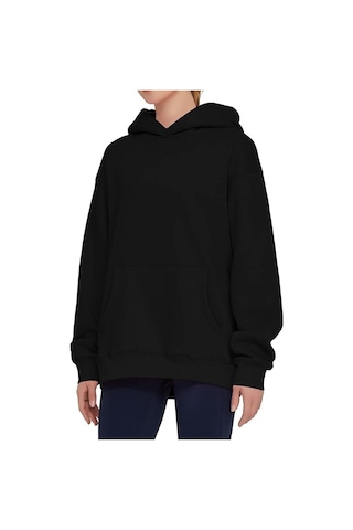 Da Vinci Siyah Oversize Basic Kapüşonlu Hoodie/sweatshirt 3 İplik Siyah